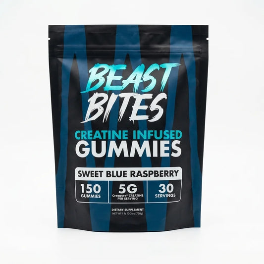 Beast Bites Creatina en Gomitas – 5g por Porción | Sin Azúcar, Veganas, Sabor Blue Raspberry – 30 Porciones