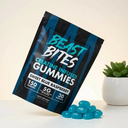Beast Bites Creatina en Gomitas – 5g por Porción | Sin Azúcar, Veganas, Sabor Blue Raspberry – 30 Porciones