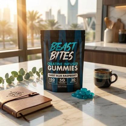 Beast Bites Creatina en Gomitas – 5g por Porción | Sin Azúcar, Veganas, Sabor Blue Raspberry – 30 Porciones